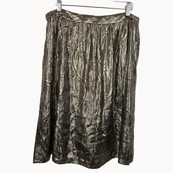 Retro-Futurism Revival VTG Style Romantic Golden Metallic Paisley Skirt J.Crew 8 - Picture 1 of 14